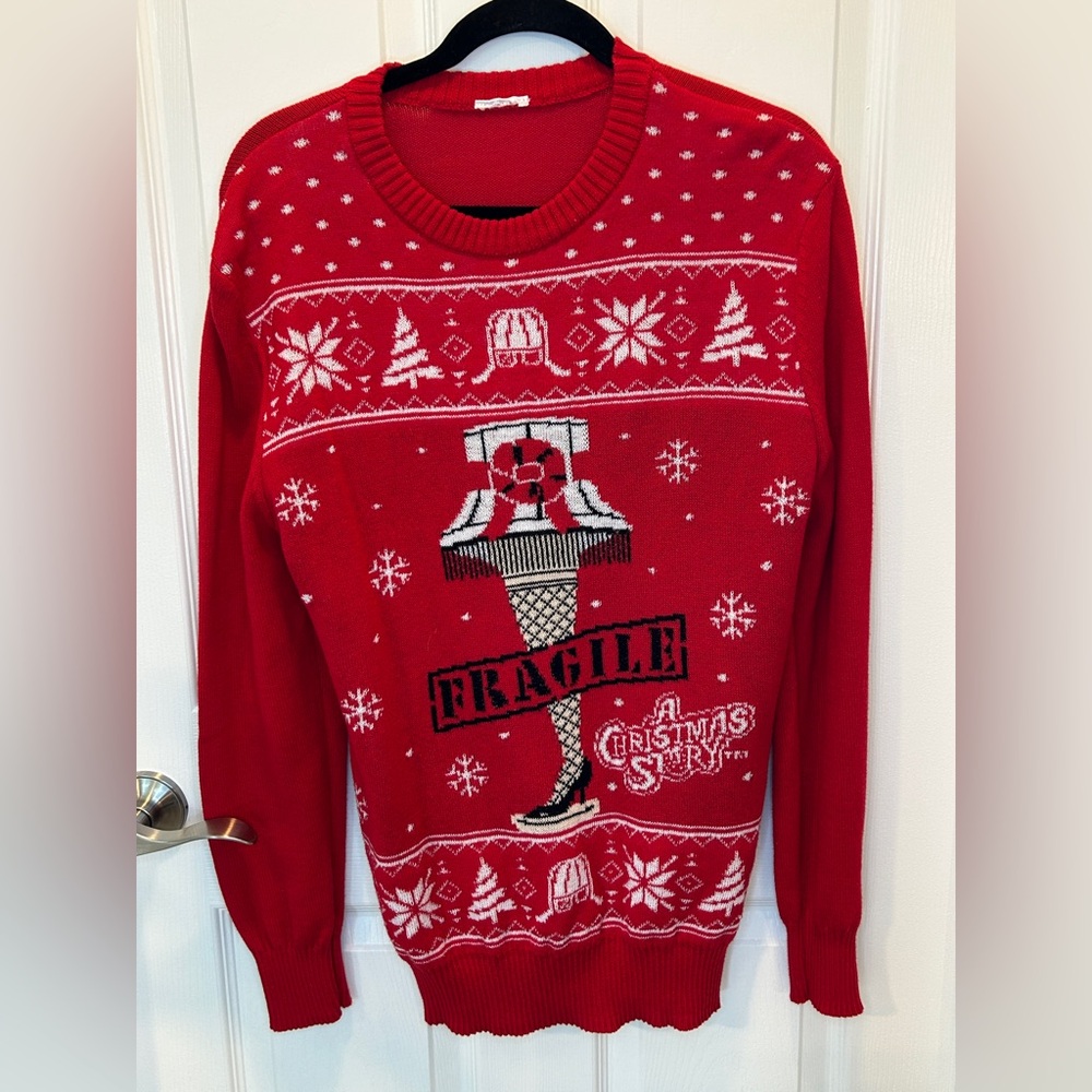 A Christmas Story Leg Lamp Sweater Unisex Small Red Fragile Holiday Ugly Sweater